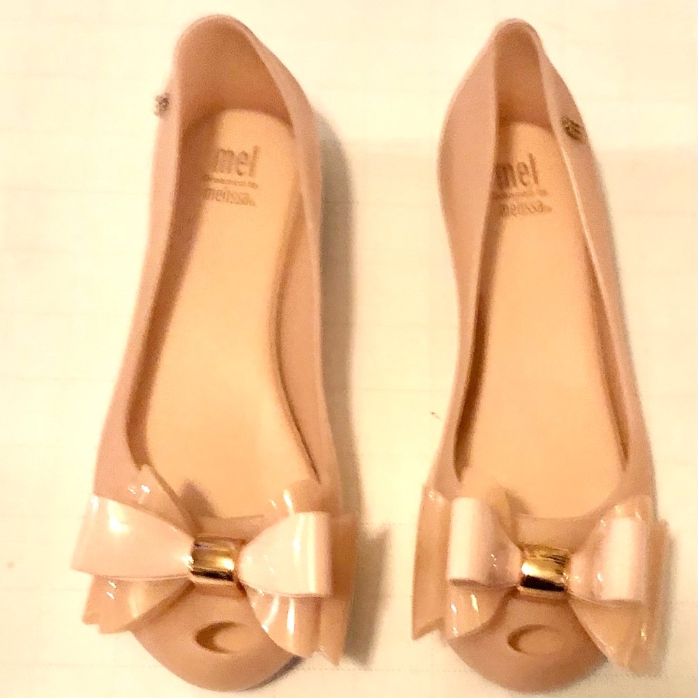 Mel Dreamed By Melissa Three-Bowed Pink Flats Girls Size 3 US